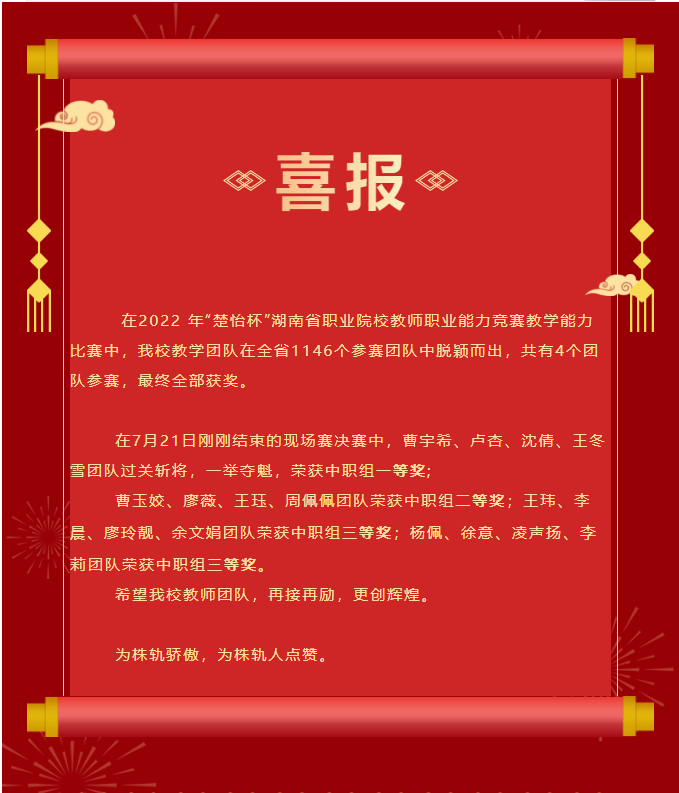一個(gè)省一等獎(jiǎng)，一個(gè)省二等獎(jiǎng)，二個(gè)省三等獎(jiǎng)，株軌在閃耀